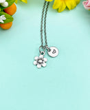 Silver Daisy Flower Charm Necklace • Dainty Floral Pendant • Personalized Initial Gift, N6717