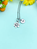 Silver Daisy Flower Charm Necklace • Dainty Floral Pendant • Personalized Initial Gift, N6717