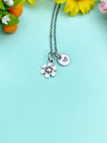 Silver Daisy Flower Charm Necklace • Dainty Floral Pendant • Personalized Initial Gift, N6717