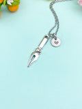 Silver Pen Nib Charm Necklace • Dainty Fountain Pen Pendant • Writer Gift Jewelry, N6721