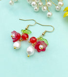Gold Pearl Flower Earrings • Natural Freshwater Dangle • Dainty Floral Jewelry Gift, N6725