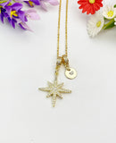 Gold Northstar Necklace with Cubic Zirconia Bail and Initial Pendant, N6798