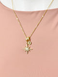 Gold Northstar Necklace with Cubic Zirconia Bail and Initial Pendant, N6798