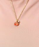 Gold Red Pomegranate Charm Necklace for Women, N6737