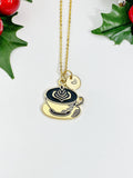 Gold Coffee Cup and Saucer Charm Necklace for Women, N6741