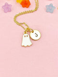 Gold Cute White Ghost Charm Necklace, Halloween Jewelry Gift for Girl or Women N6013W