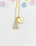 Gold Ghost Charm Necklace, Initial Pendant, Halloween Jewelry