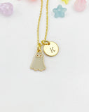 Gold Ghost Charm Necklace, Initial Pendant, Halloween Jewelry