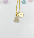 Gold Cute Gray Ghost Charm Necklace, Halloween Jewelry Gift for Girl or Women N6013G