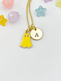 Gold Yellow Ghost Charm Necklace, Halloween Jewelry Gift for Girl or Women N6013Y