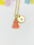 Gold Red Ghost Charm Necklace, Halloween Jewelry Gift for Girl or Women N6013R