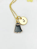 Gold Black Ghost Charm Necklace, Halloween Jewelry Gift for Girl or Women N6013B