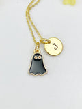 Gold Black Ghost Charm Necklace, Halloween Jewelry Gift for Girl or Women N6013B