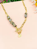 Gold Labradorite Paperclip Toggle Clasp Necklace for Women, N6105