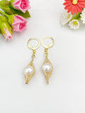 Gold Wrapped Pearl Earrings – Teardrop Dangle, Gift for Mom or Bride, N6799