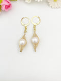 Gold Wrapped Pearl Earrings – Teardrop Dangle, Gift for Mom or Bride, N6799