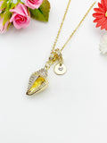 Gold Conch Shell Cubic Zirconia Necklace – Gift for Beach Lover, Nature Charm Jewelry, N6800