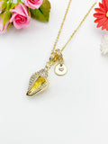 Gold Conch Shell Cubic Zirconia Necklace – Gift for Beach Lover, Nature Charm Jewelry, N6800