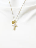 Gold Cross Necklace with Cubic Zirconia Bail– Gift for Faith, Strength & Inspiration, N6802