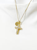 Gold Cross Necklace with Cubic Zirconia Bail– Gift for Faith, Strength & Inspiration, N6802