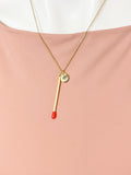 Gold Large Red Matchstick Charm Necklace for Women, N6746