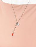 Silver Large Red Matchstick Charm Necklace for Women, N6747