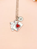 Silver King Queen Ace of Heart Charm Necklace, N6749