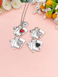Silver King Queen Ace of Heart Charm Necklace, N6749