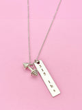 Silver Barbell 315 lbs Weightlifting Charm Necklace, N6754