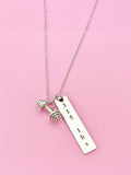 Silver Barbell 315 lbs Weightlifting Charm Necklace, N6754