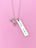 Silver Barbell 315 lbs Weightlifting Charm Necklace, N6754
