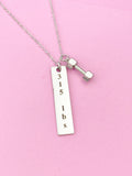 Silver Dumbbell Weightlifting Charm Necklace, N6755