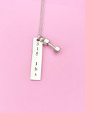 Silver Dumbbell Weightlifting Charm Necklace, N6755