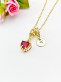 Gold Red Heart Cubic Zirconia Charm Necklace – Dainty Gift for Her, N6815