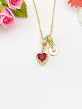 Gold Red Heart Cubic Zirconia Charm Necklace – Dainty Gift for Her, N6815