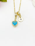 Gold Dark Turquoise Heart Cubic Zirconia Charm Necklace – Dainty Gift for Her, N6816