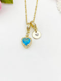 Gold Dark Turquoise Heart Cubic Zirconia Charm Necklace – Dainty Gift for Her, N6816