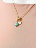 Gold Dark Turquoise Heart Cubic Zirconia Charm Necklace – Dainty Gift for Her, N6816
