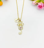 Gold Cat Necklace – Bowknot, Pink Heart Cubic Zirconia Pendant