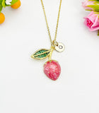 Gold Strawberry Enamel Pendant Necklace – Fruit Charm Gift Jewelry, N6819