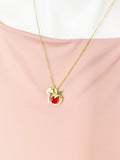 Gold Apple Cubic Zirconia Pendant Necklace – Teacher Gift Jewelry, N6820