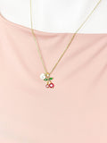 Gold Red Cherry Cubic Zirconia Pendant Necklace – Fruit Foodie Gift Jewelry, N6821