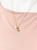 Gold Red Cherry Cubic Zirconia Pendant Necklace – Fruit Foodie Gift Jewelry, N6821
