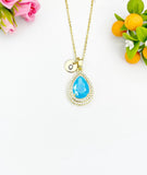 Gold Deep Sky Blue Teardrop Cubic Zirconia Pendant Necklace – Mom Gift Jewelry, N6824