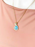 Gold Deep Sky Blue Teardrop Cubic Zirconia Pendant Necklace – Mom Gift Jewelry, N6824