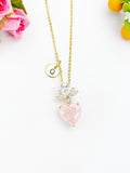 Gold Pink Heart Cubic Zirconia Pendant Necklace– Daughter Gift Jewelry, N6826