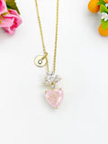 Gold Pink Heart Cubic Zirconia Pendant Necklace– Daughter Gift Jewelry, N6826