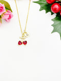 Gold Red Cherry Heart Cubic Zirconia Pendant Necklace – Foodie Fruit Gift Jewelry, N6827
