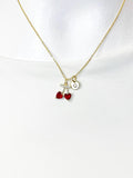 Gold Red Cherry Heart Cubic Zirconia Pendant Necklace – Foodie Fruit Gift Jewelry, N6827