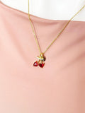 Gold Red Cherry Heart Cubic Zirconia Pendant Necklace – Foodie Fruit Gift Jewelry, N6827